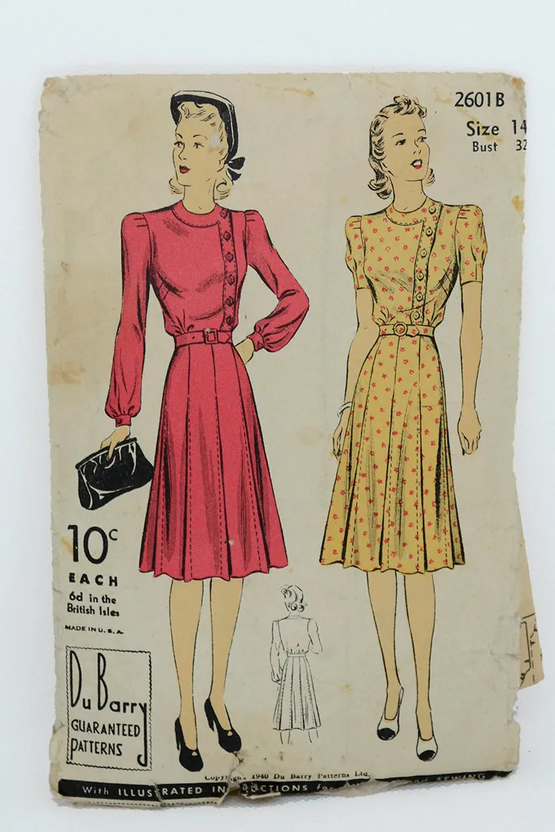 1940s DuBarry 2601 B Vintage Dress Sewing Pattern