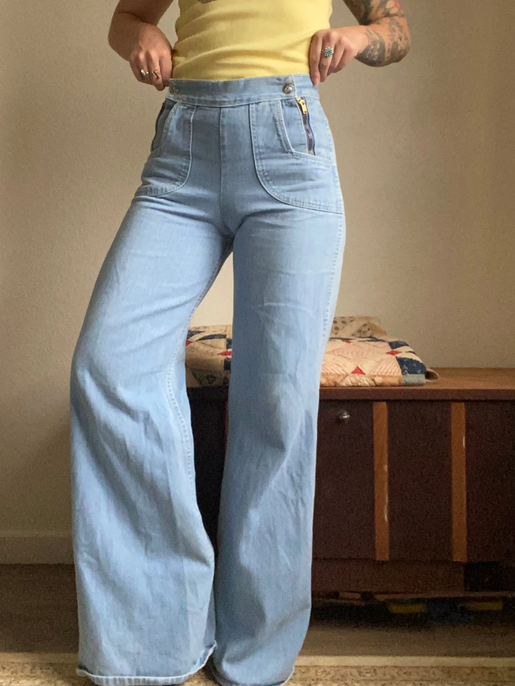 1970s Fancy That Double Zipper Wide Leg Jeans