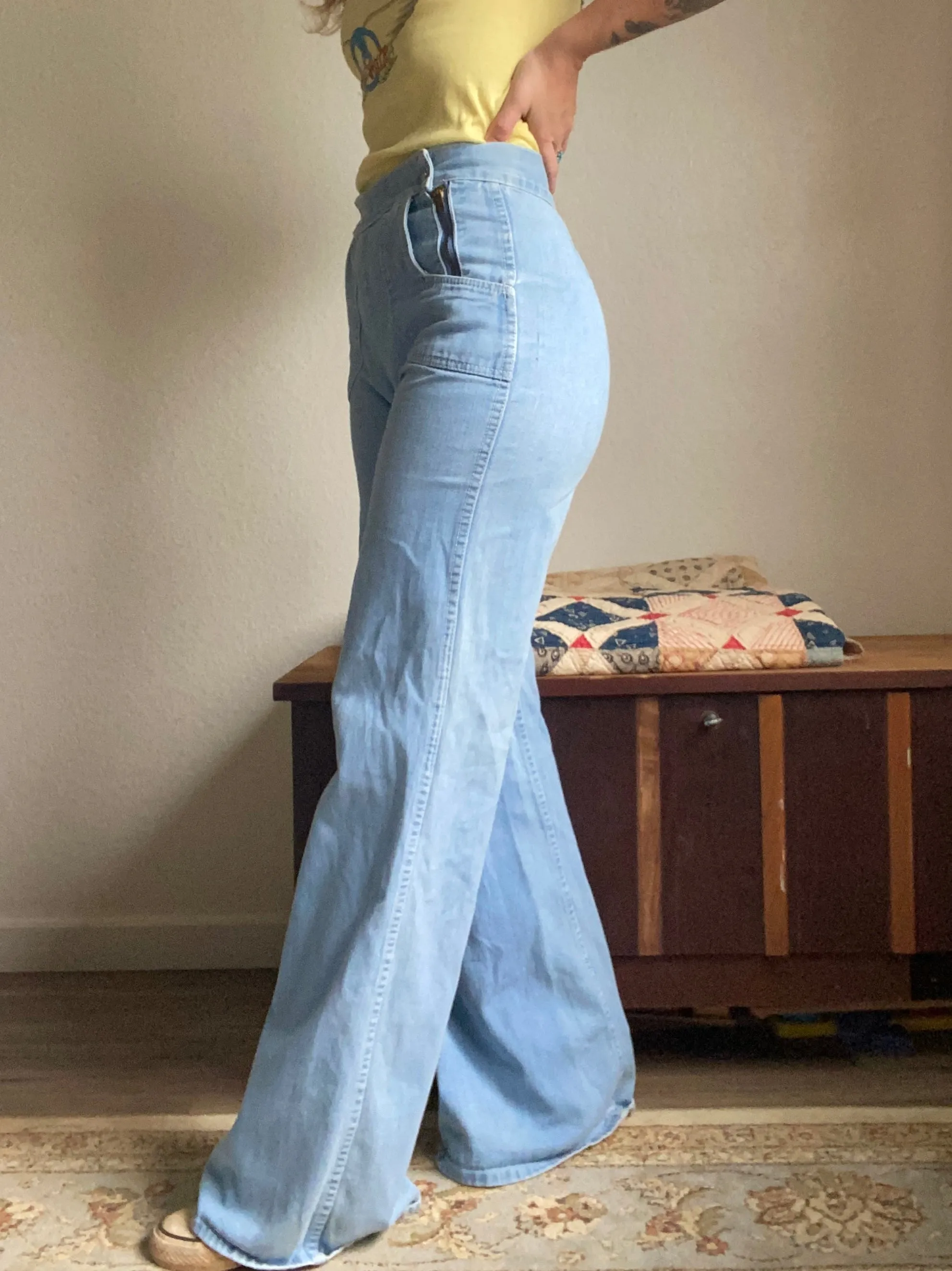 1970s Fancy That Double Zipper Wide Leg Jeans