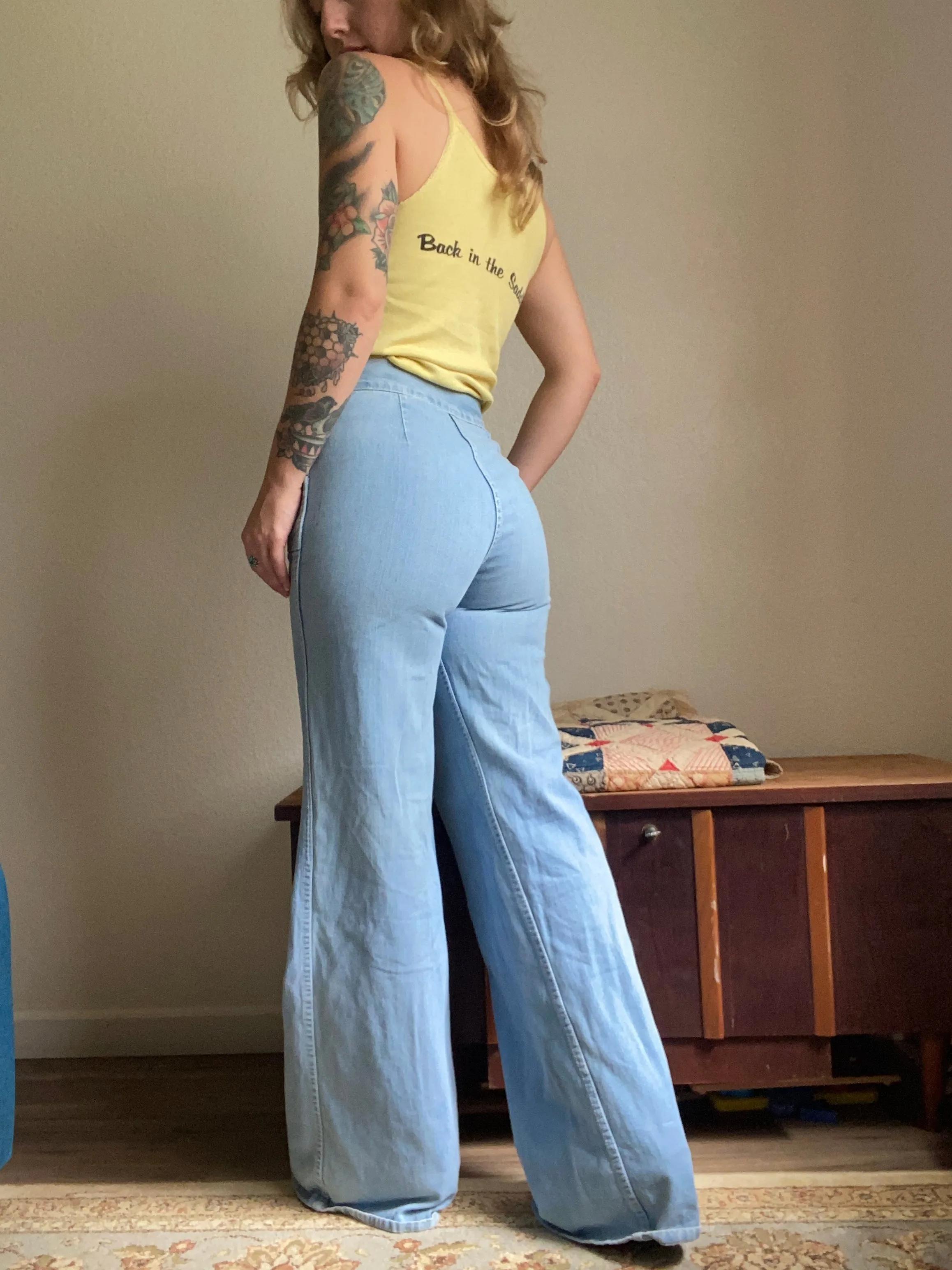 1970s Fancy That Double Zipper Wide Leg Jeans