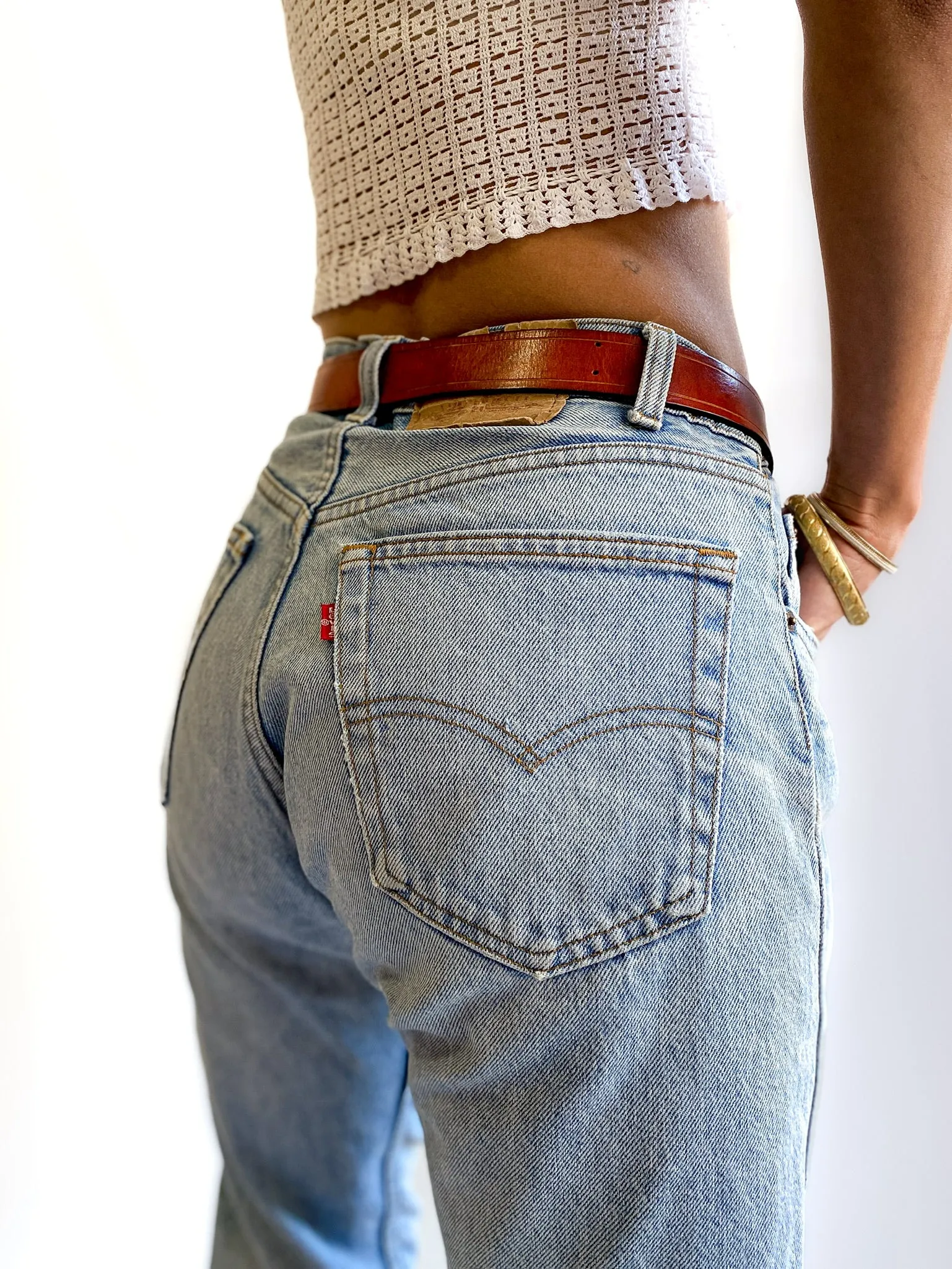 80s/early 90s vintage 505 Levi’s denim jeans. Light wash, slightly weathered, size W32 L30