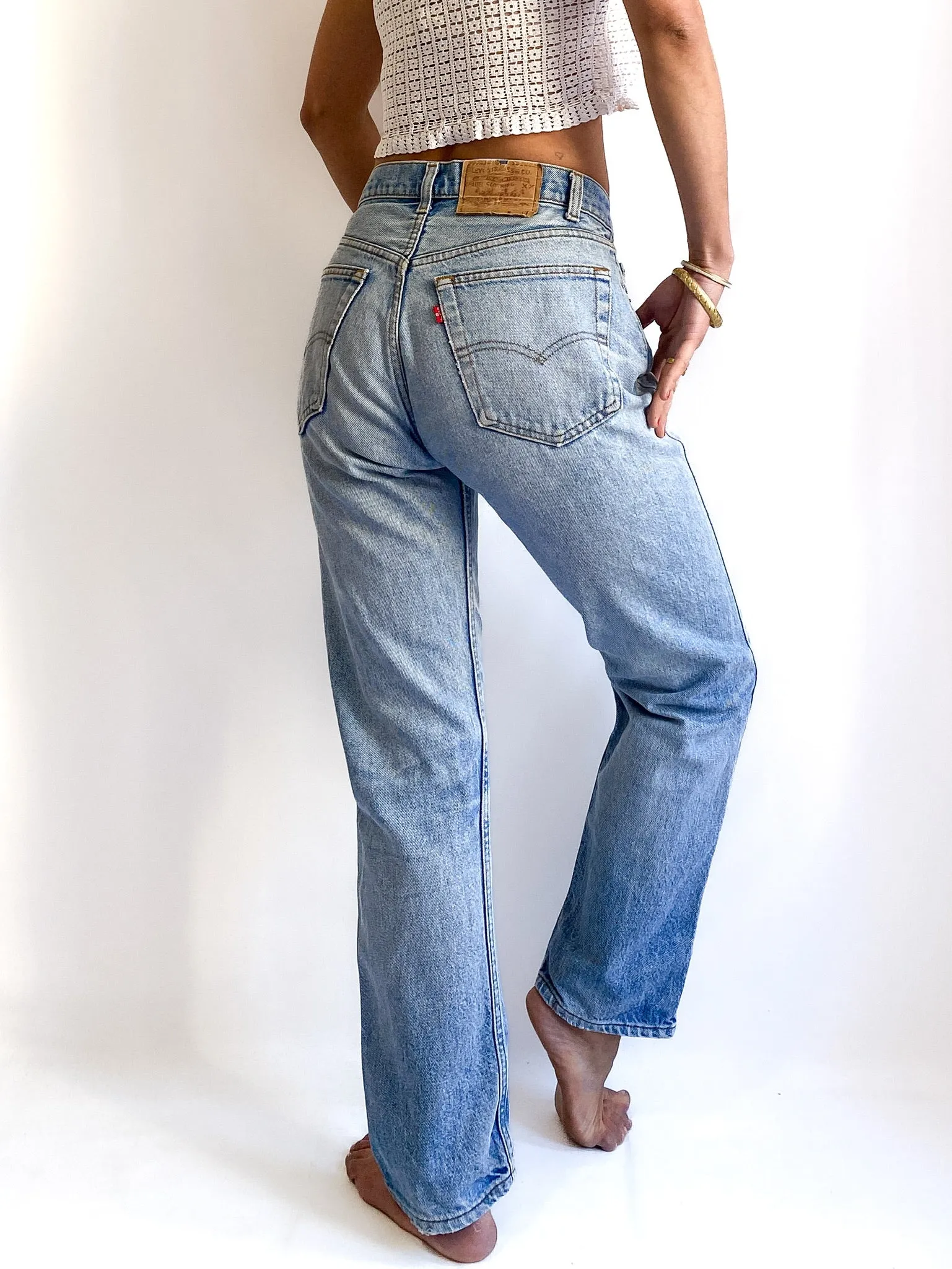 80s/early 90s vintage 505 Levi’s denim jeans. Light wash, slightly weathered, size W32 L30