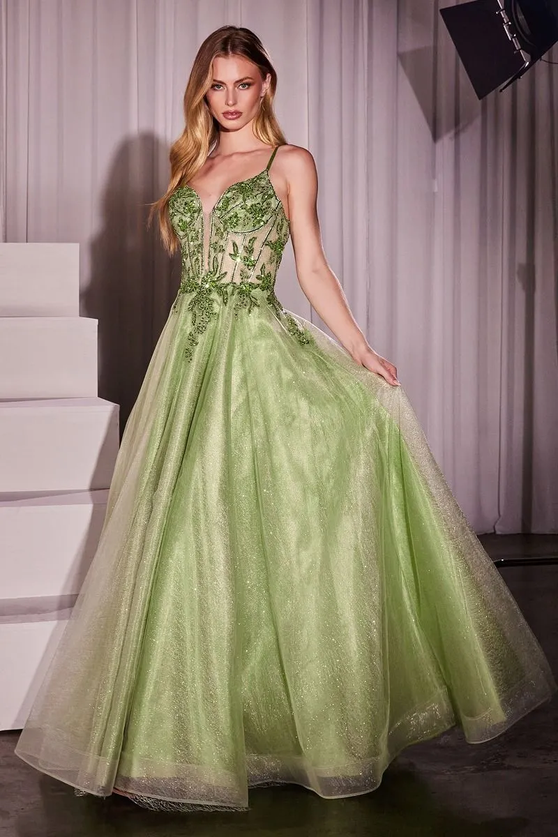 A-LINE LAYERED TULLE GOWN & LACE EMBELLISHED BODICE CDCC0881