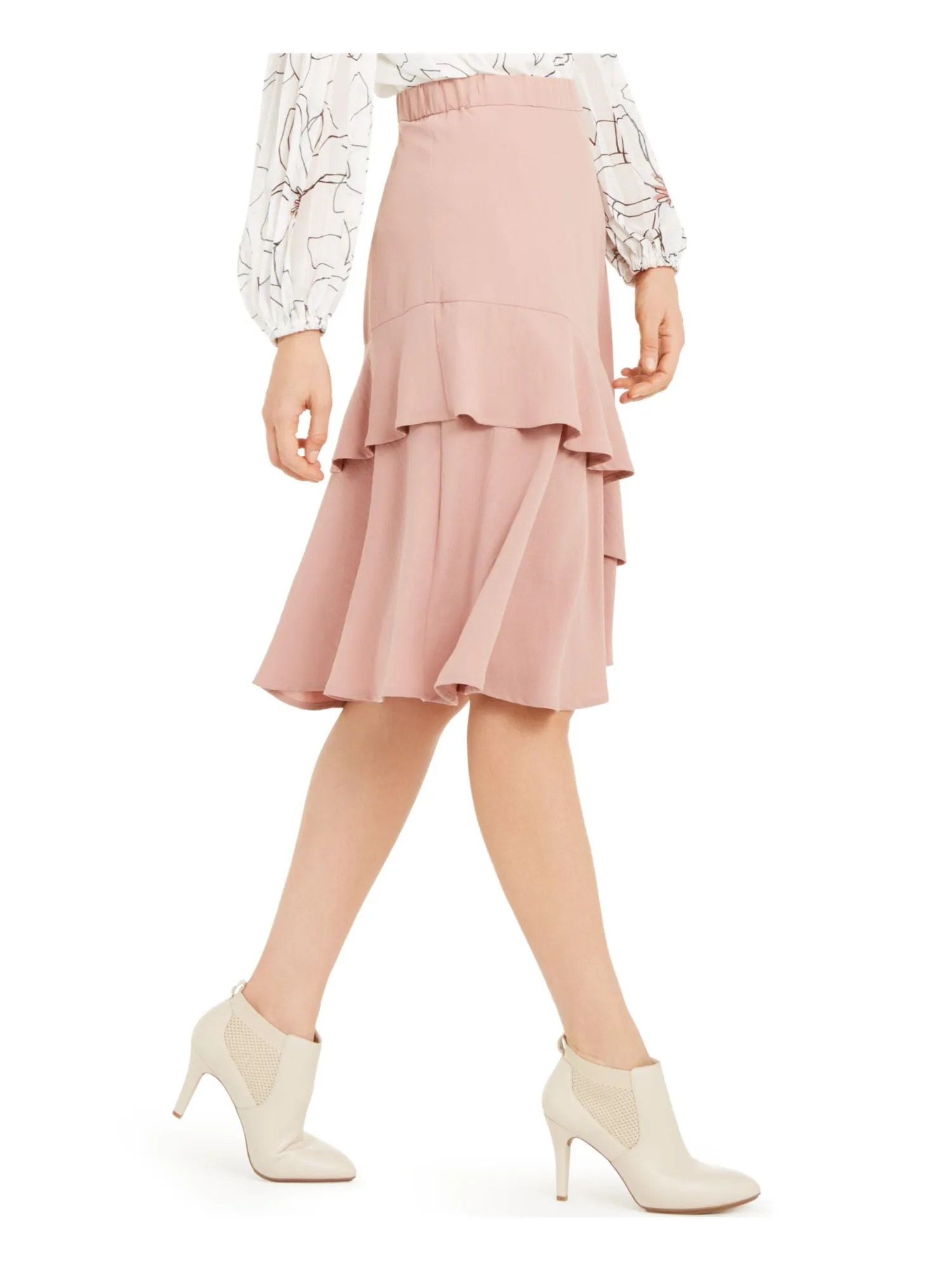 ALFANI Womens Pink Below The Knee Layered Skirt