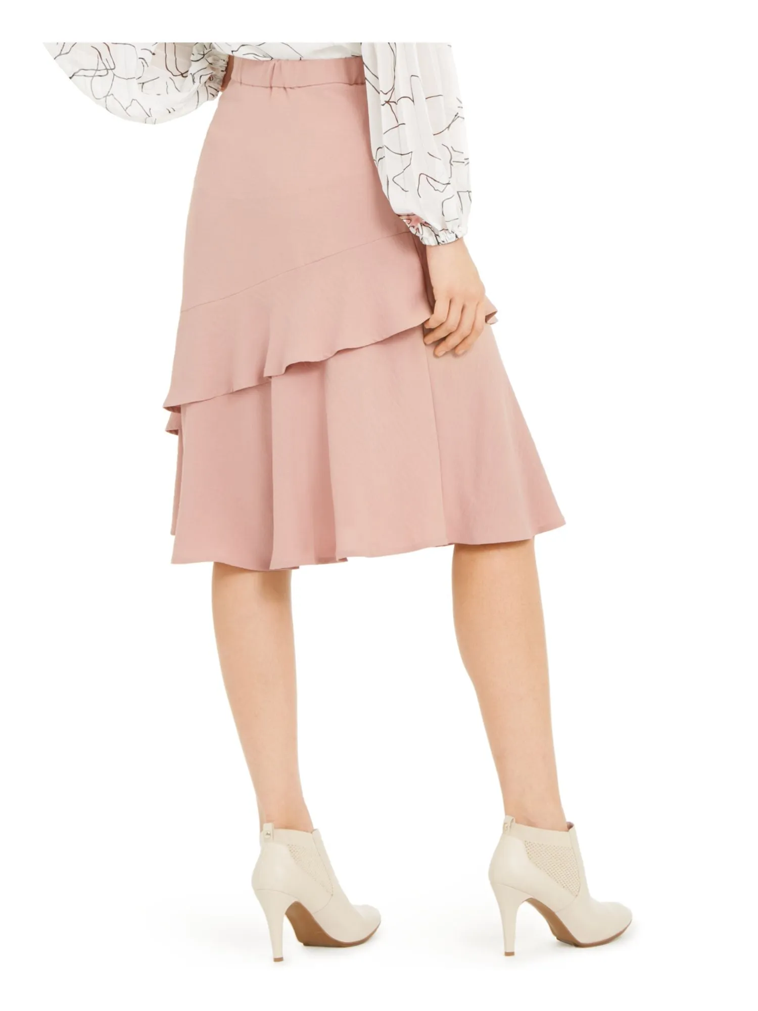 ALFANI Womens Pink Below The Knee Layered Skirt