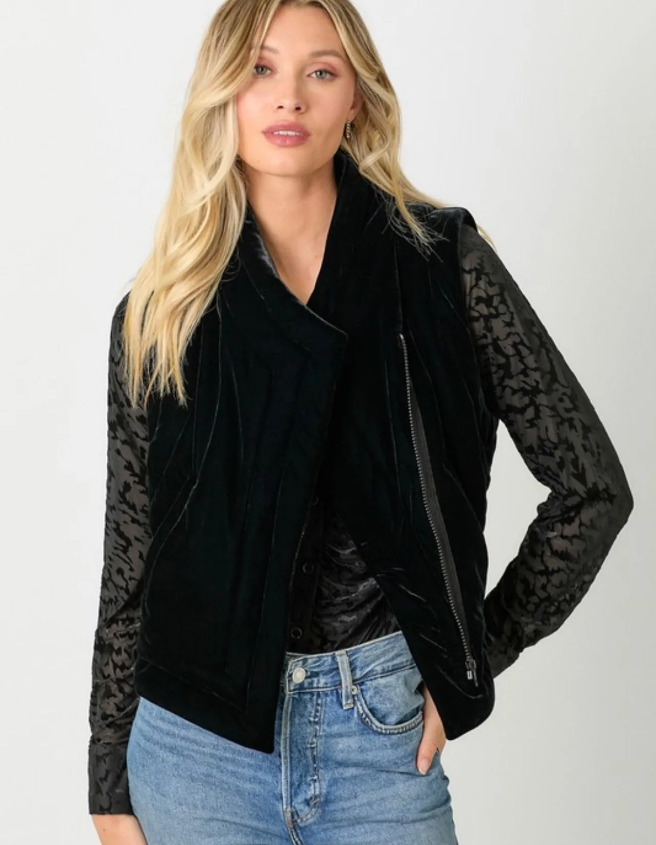 Anita Sleeveless Velvet Puffer Vest