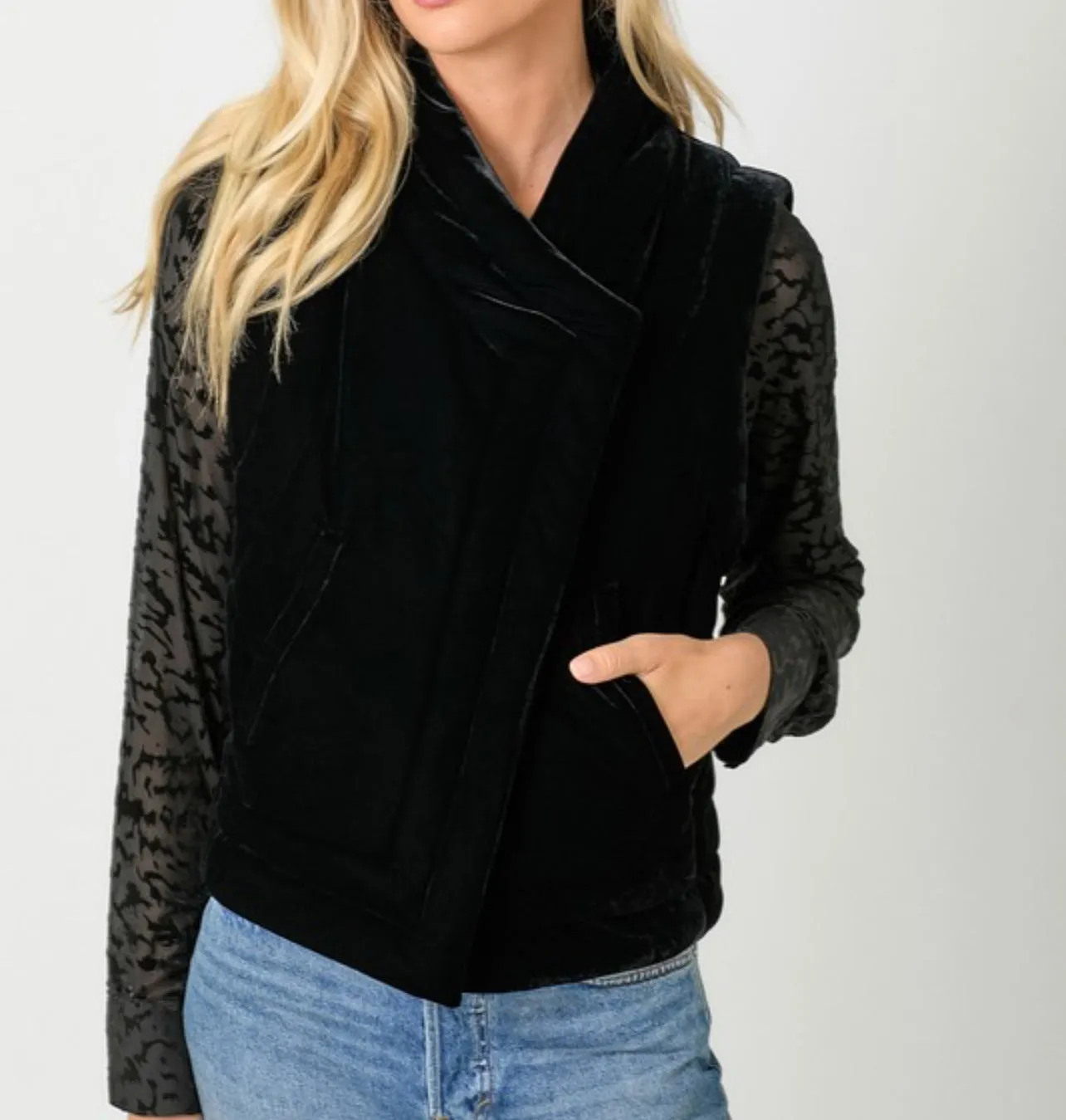 Anita Sleeveless Velvet Puffer Vest