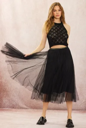 Apparel- Illa Illa Lace Mesh Layered Skirt