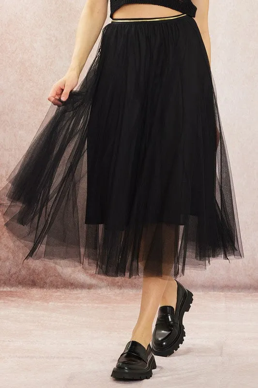 Apparel- Illa Illa Lace Mesh Layered Skirt