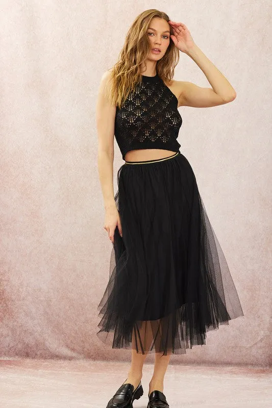 Apparel- Illa Illa Lace Mesh Layered Skirt