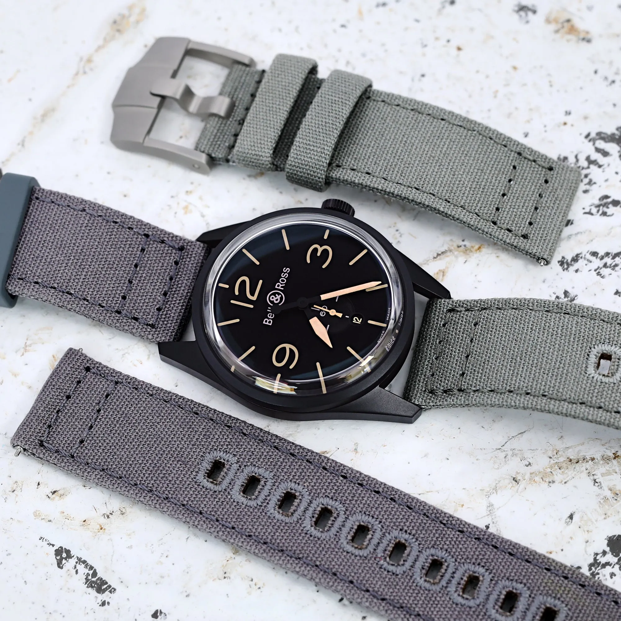 Ash Grey Quick Release Canvas Watch Strap, 22mm or 20mm