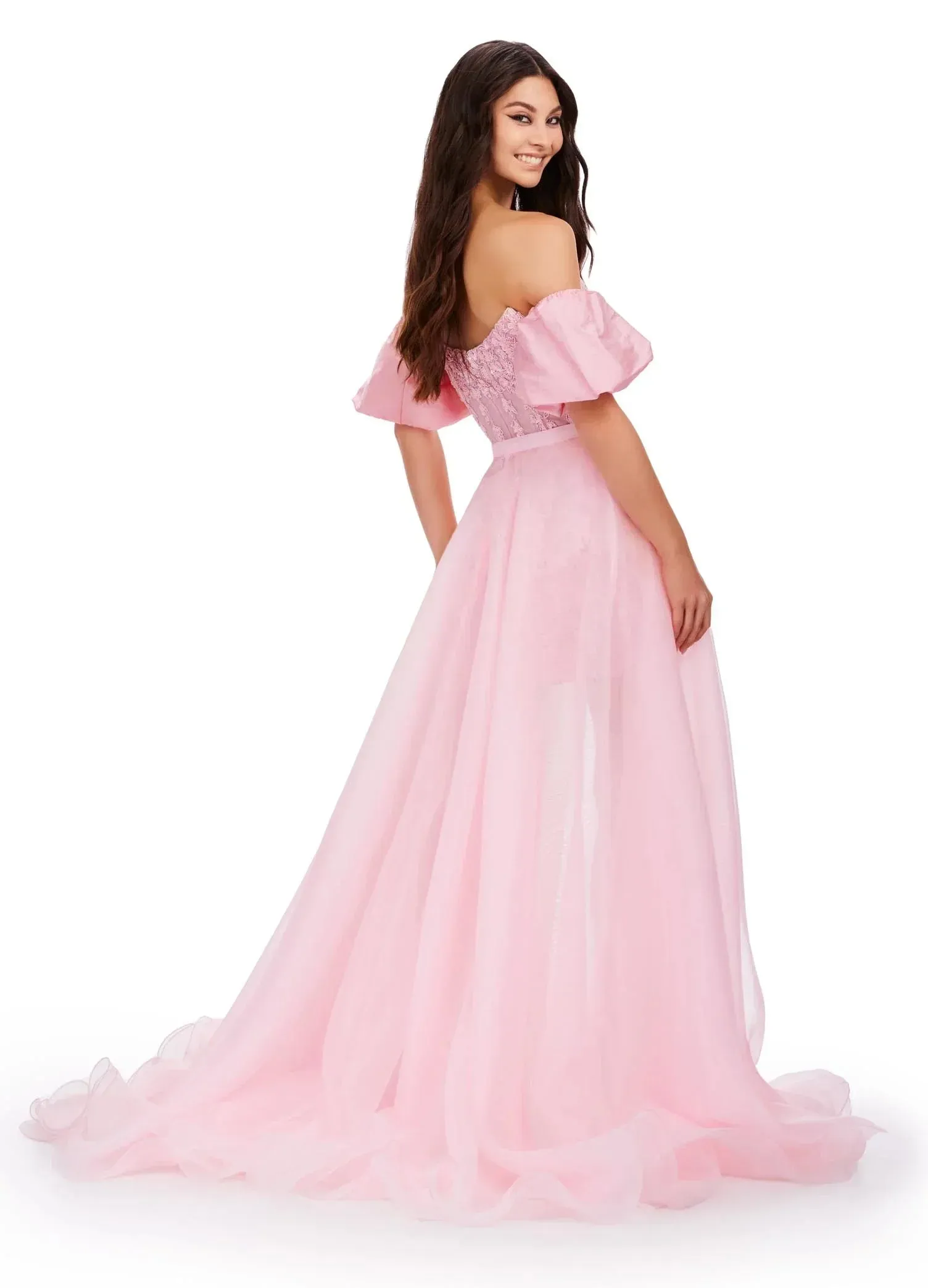 Ashley Lauren 1740 Size 8 SKY Long Organza Pageant Overskirt Wire Hem Layered Train Detachable