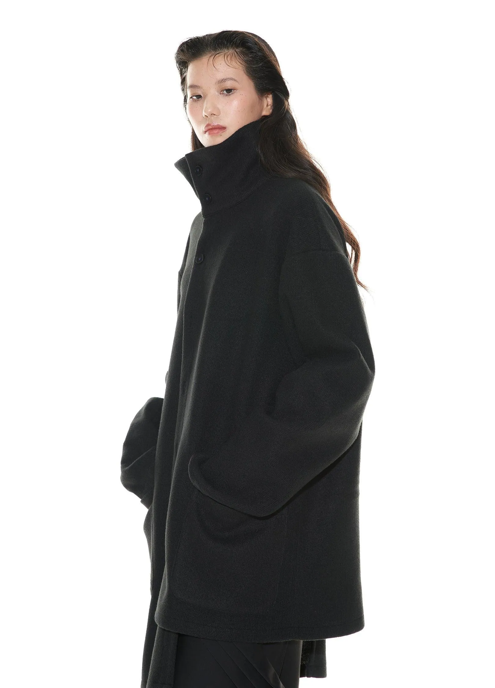 Asymmetrical Stand Collar Overcoat By Vapour Blue