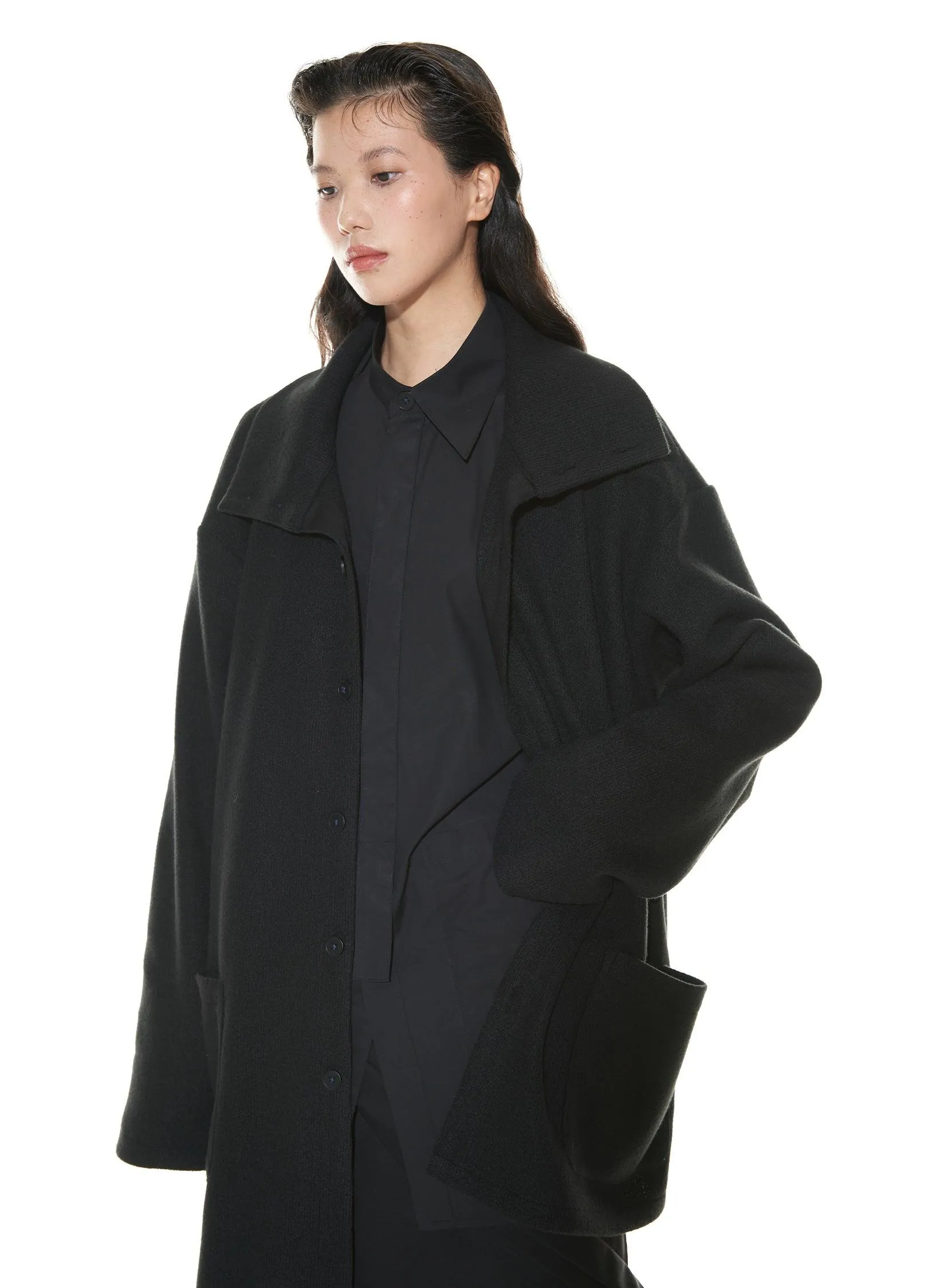 Asymmetrical Stand Collar Overcoat By Vapour Blue