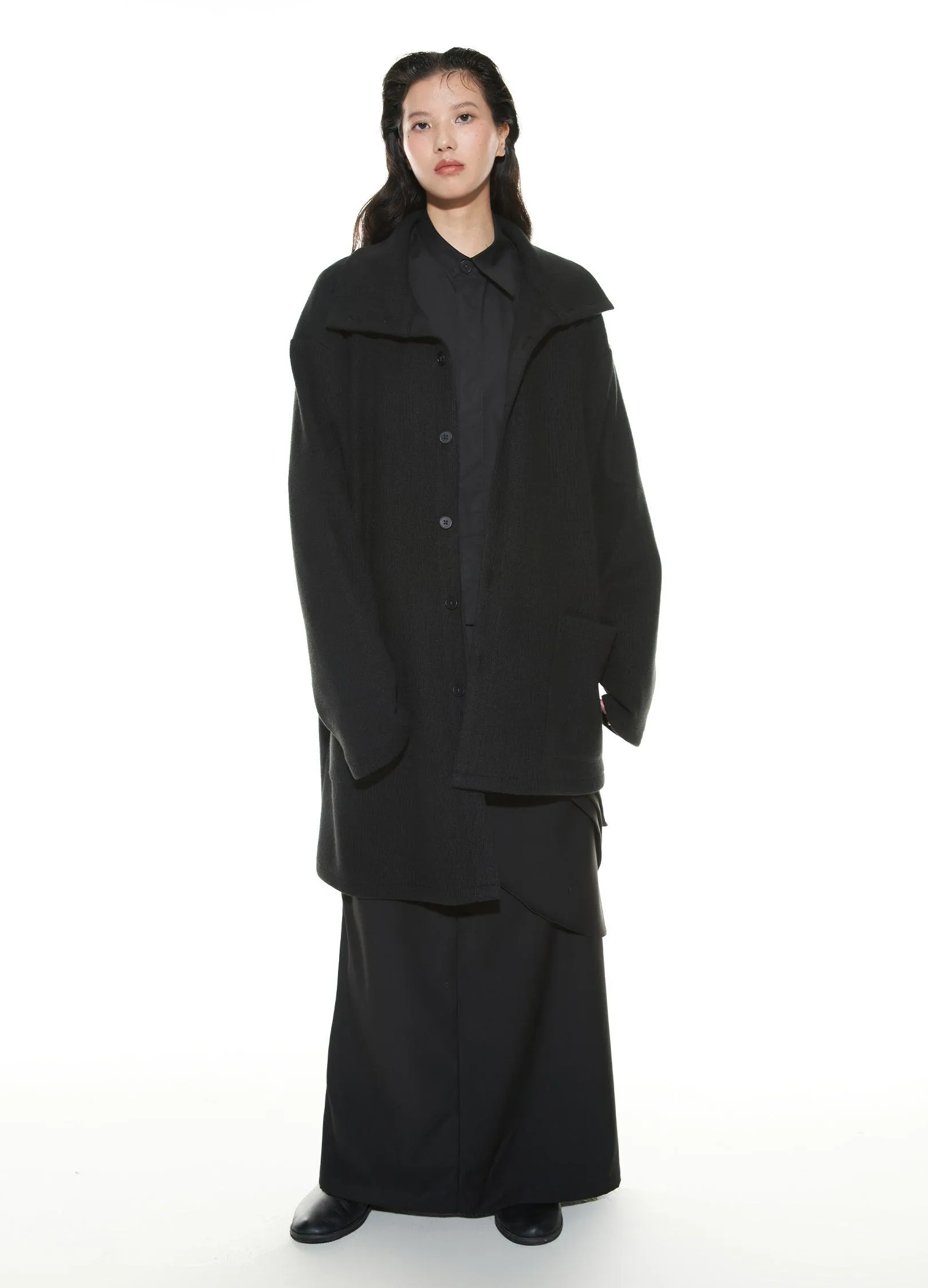 Asymmetrical Stand Collar Overcoat By Vapour Blue