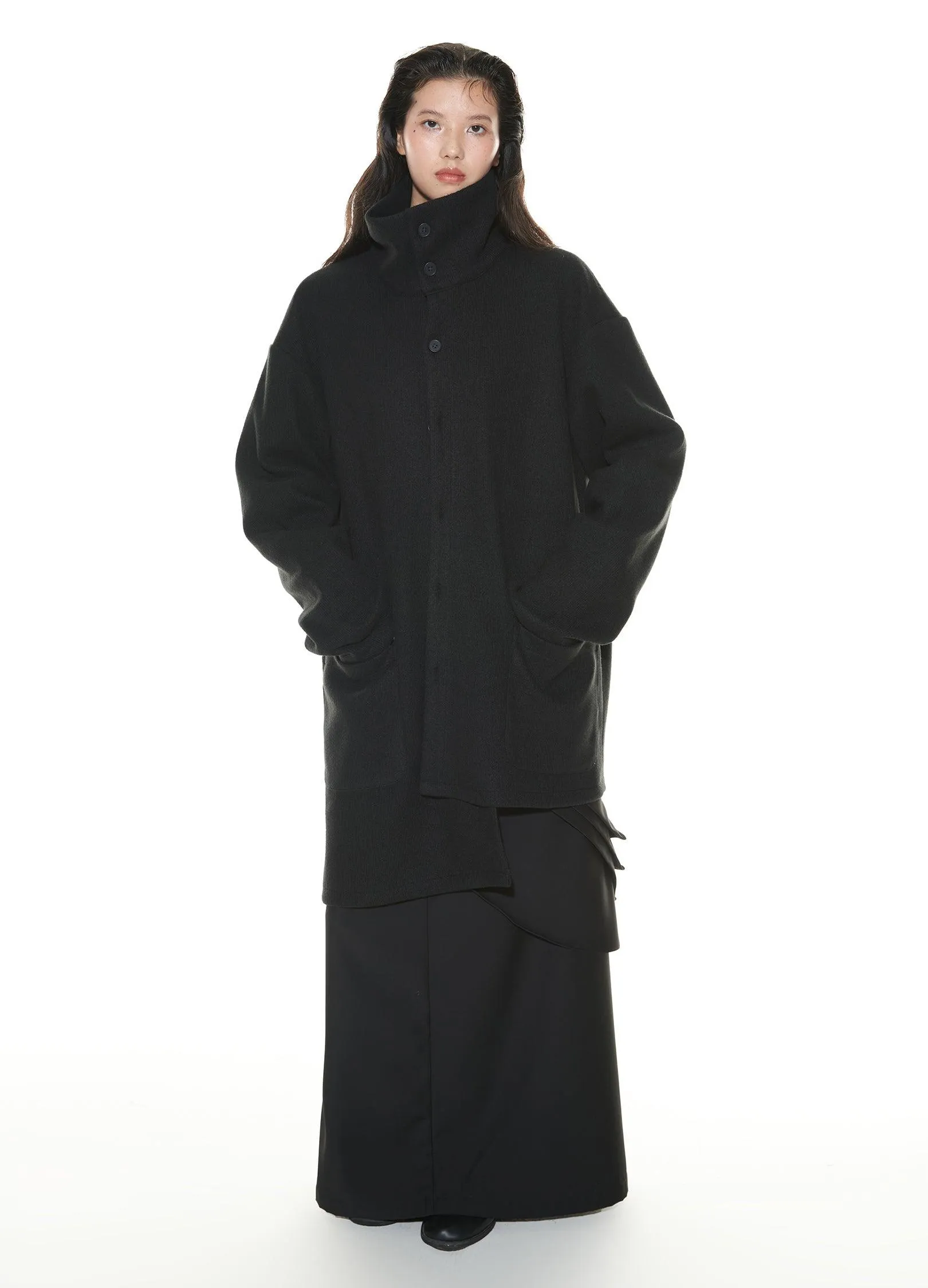 Asymmetrical Stand Collar Overcoat By Vapour Blue