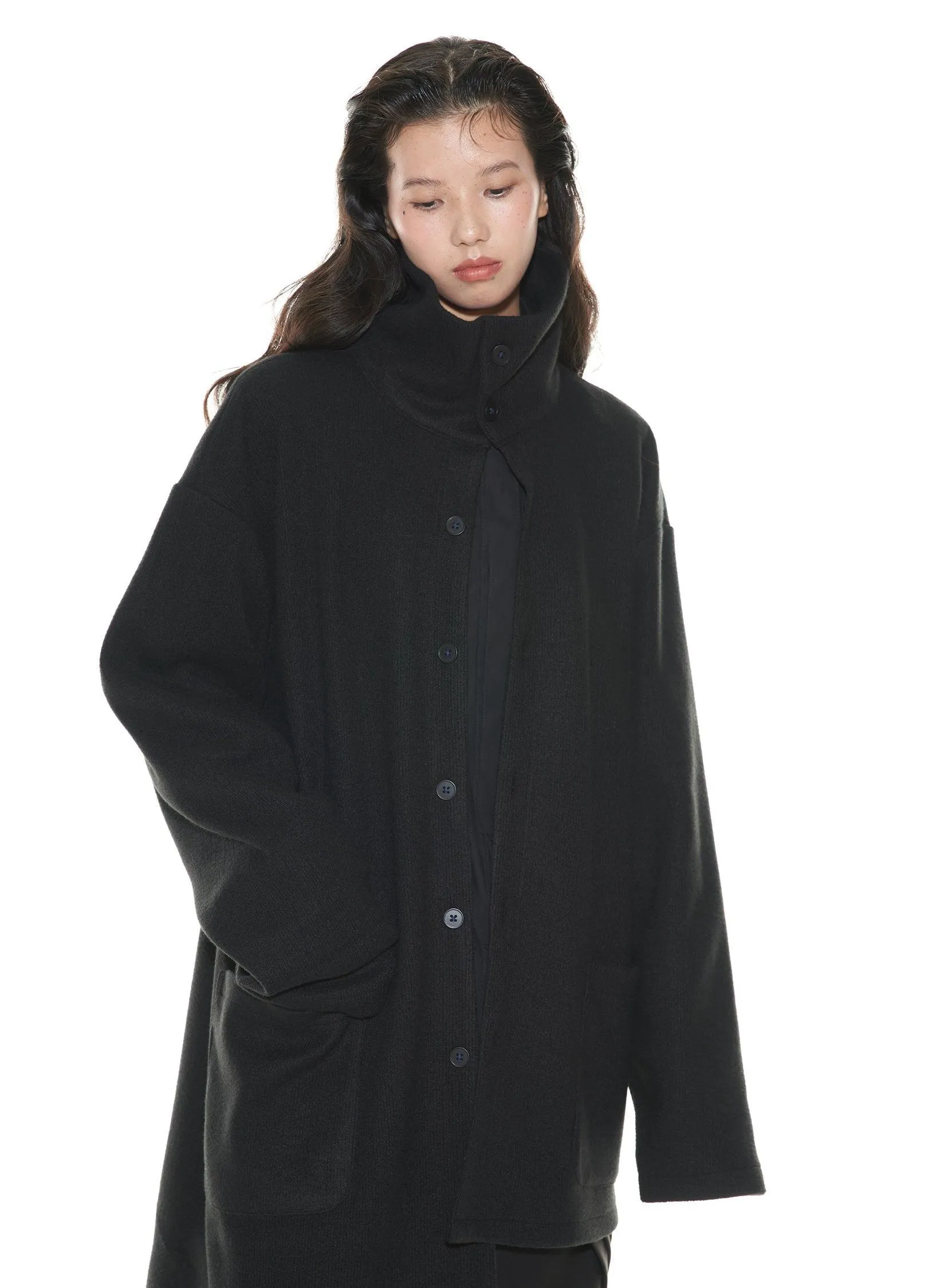 Asymmetrical Stand Collar Overcoat By Vapour Blue