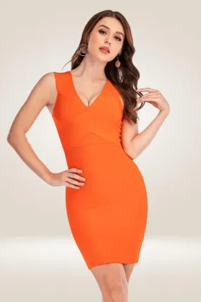 Bandage Deep V-Neck Orange Bodycon Dress