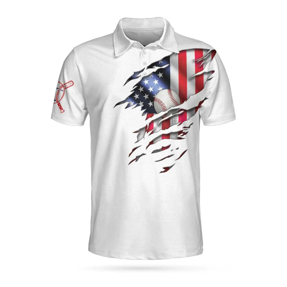 Baseball American Flag Polo Shirt, White Baseball USA Flag Polo Shirt, Patriotic Baseball Shirt For Men