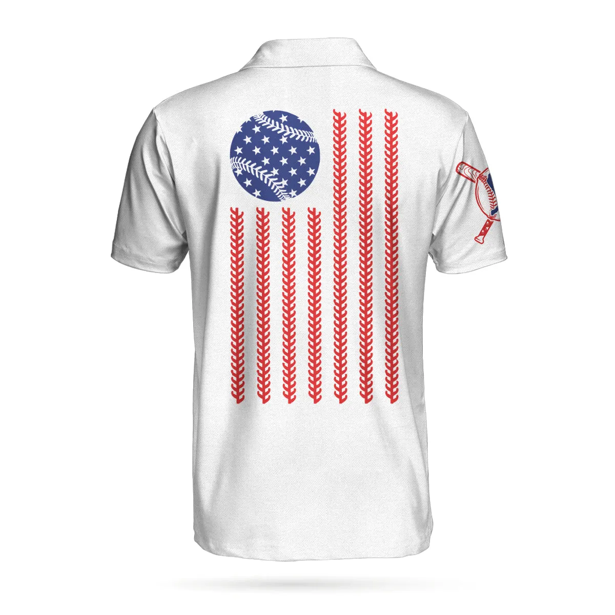 Baseball American Flag Polo Shirt, White Baseball USA Flag Polo Shirt, Patriotic Baseball Shirt For Men