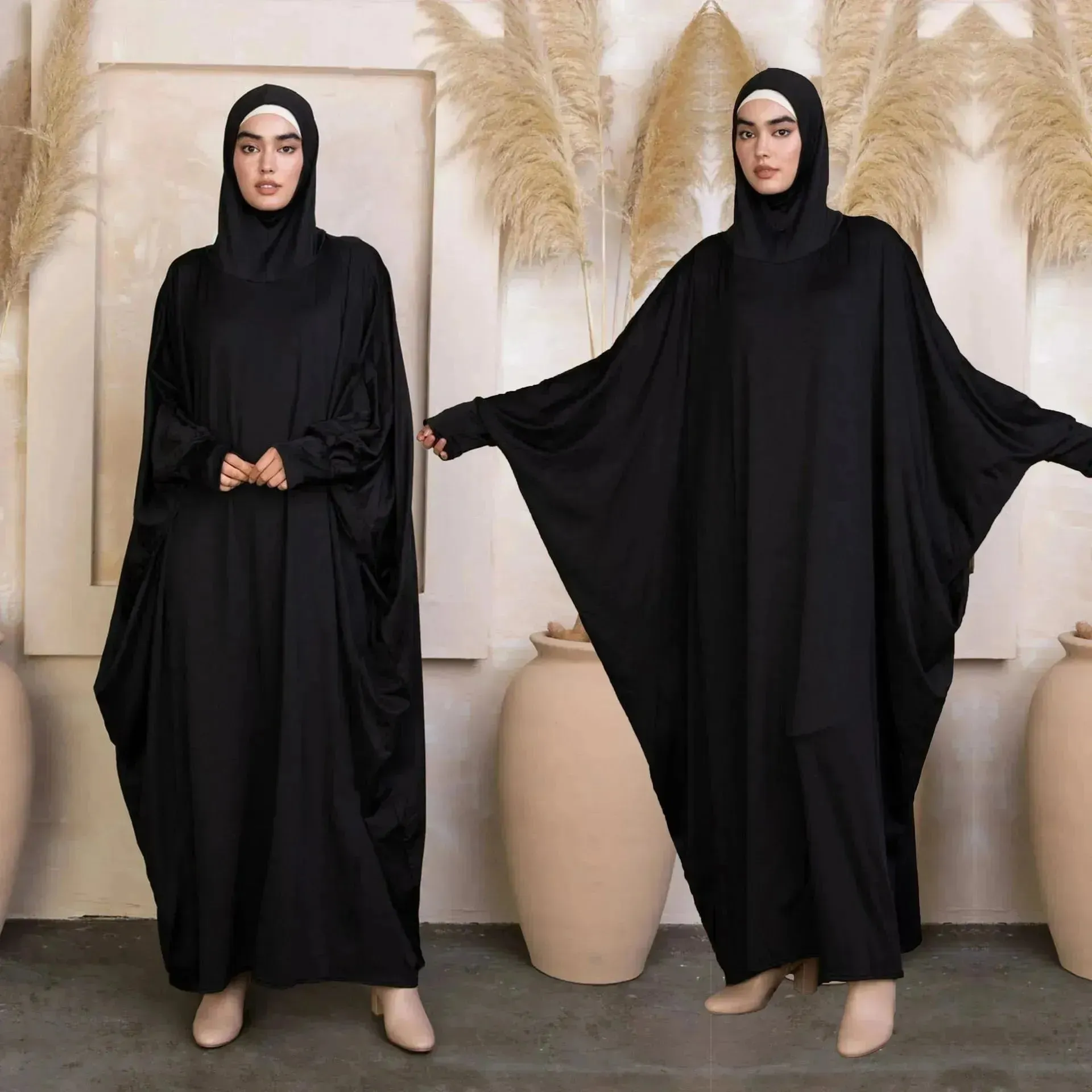 Batwing Sleeve Plain Abaya for Muslim Arab Women Eid Jalabiya for Women Islamic Wear for Women