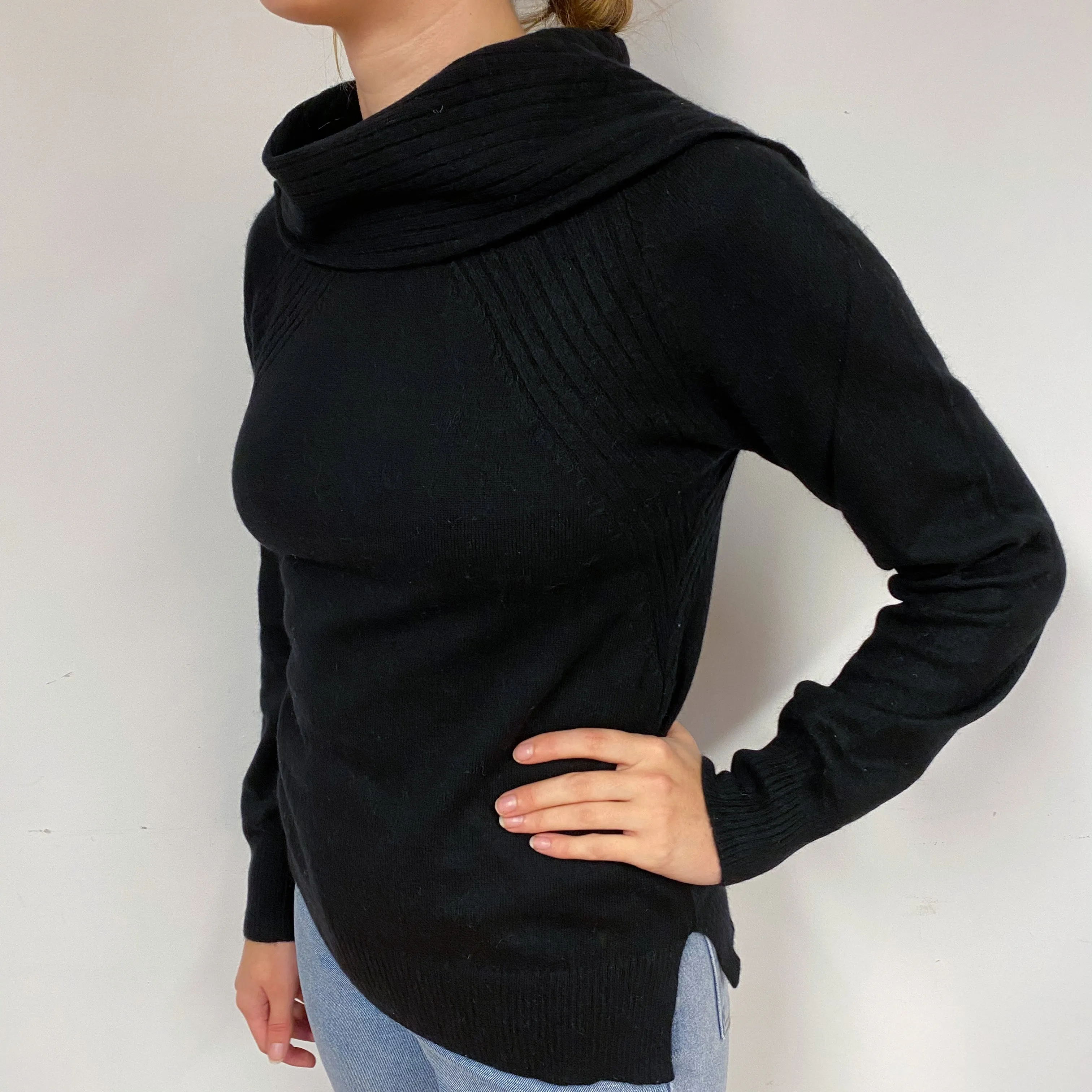 Black Cashmere Roll Neck Jumper Small