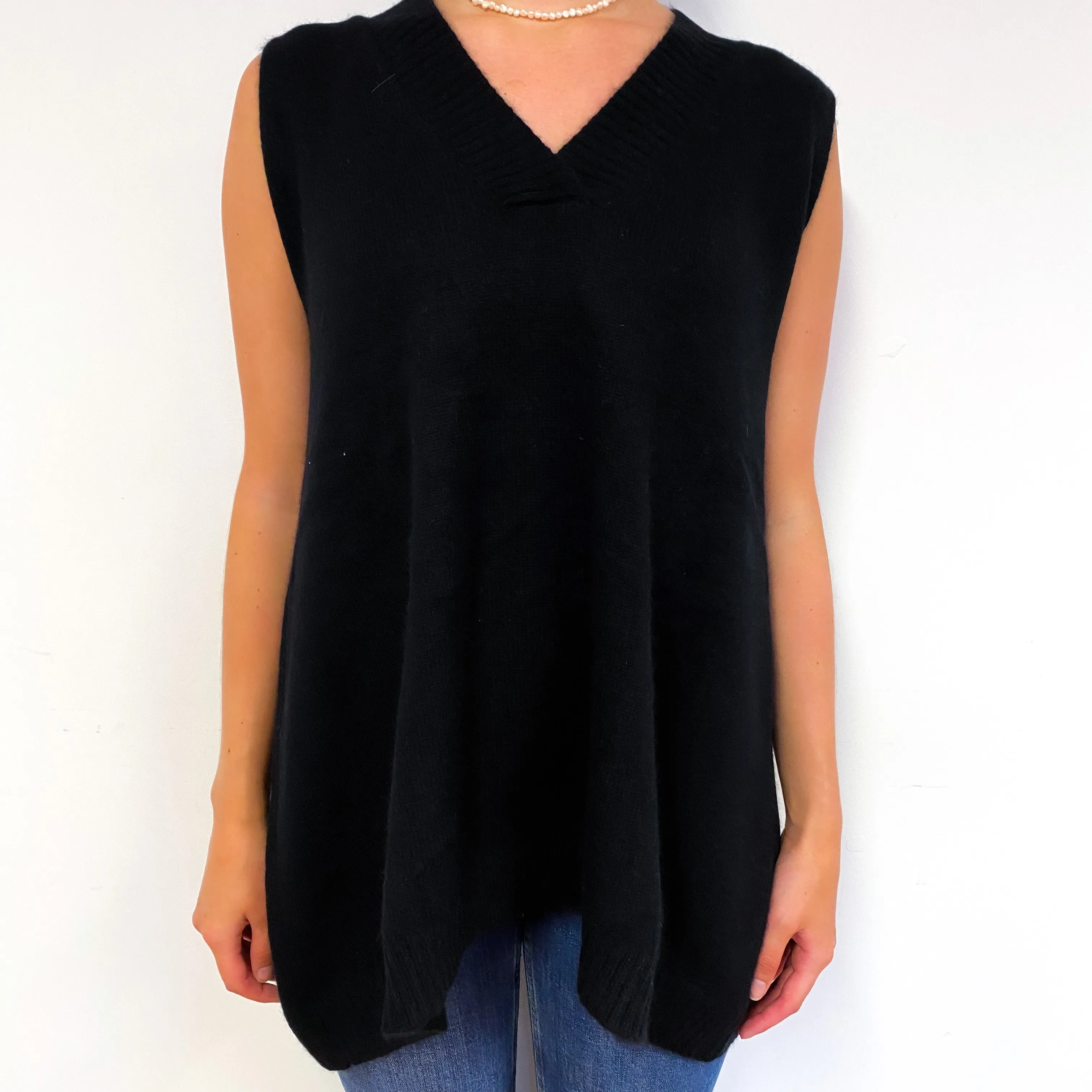 Black Cashmere Sleeveless V-Neck Tunic Small