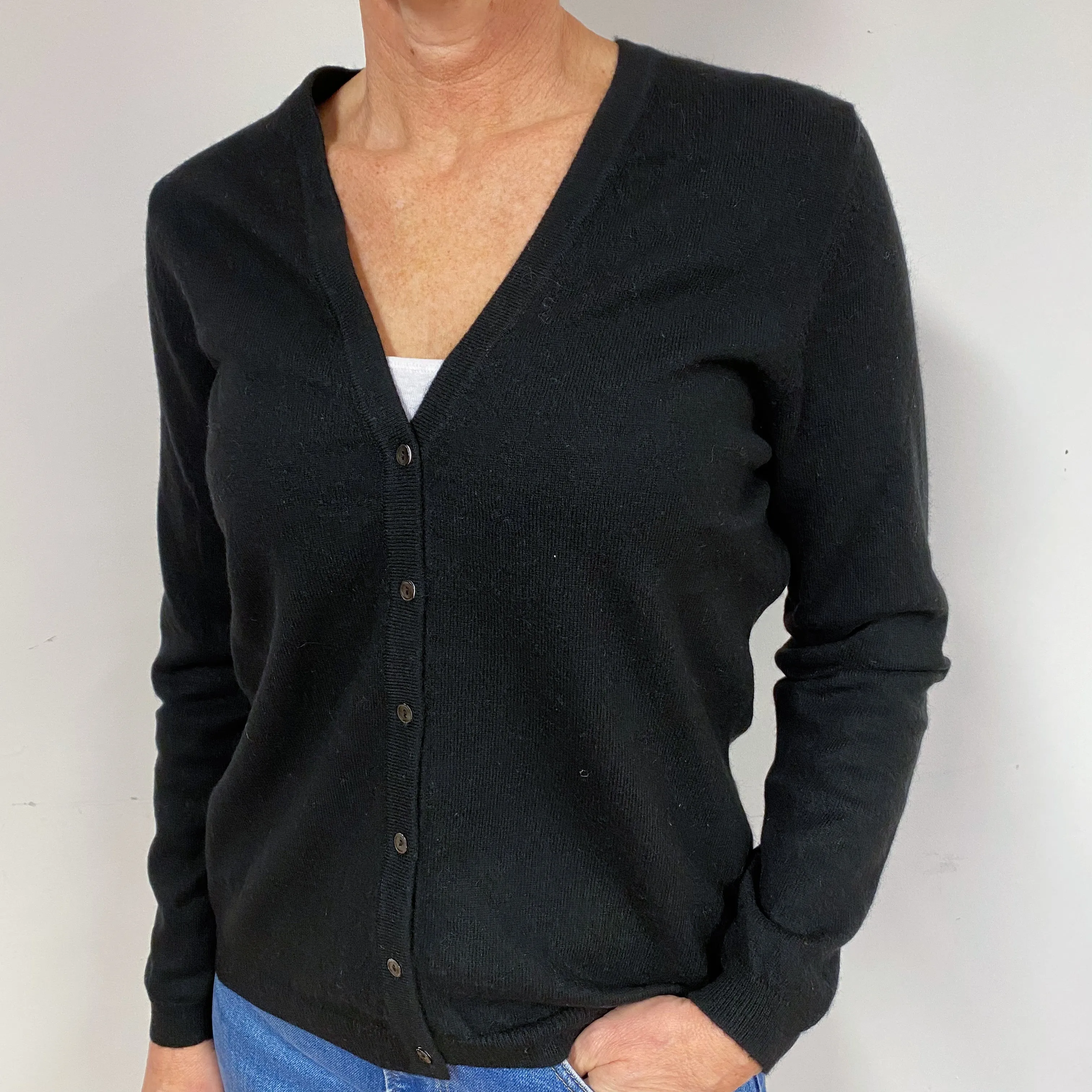 Black Cashmere V-Neck Cardigan Medium