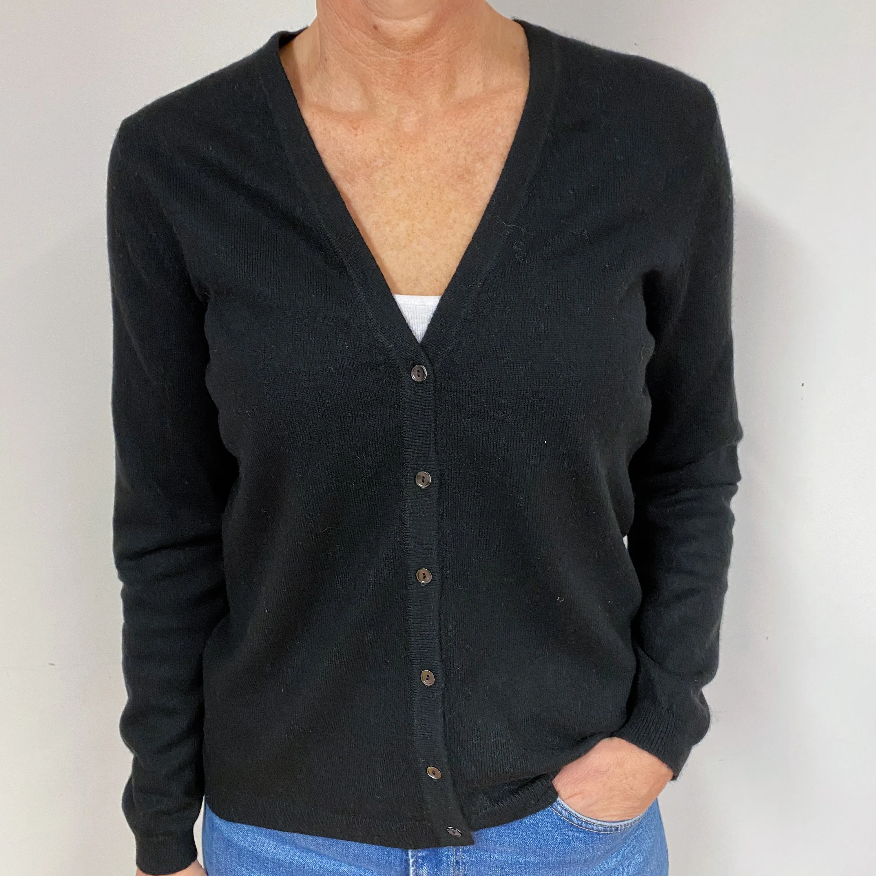 Black Cashmere V-Neck Cardigan Medium