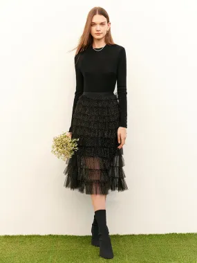 Black Mesh Layered Skirt