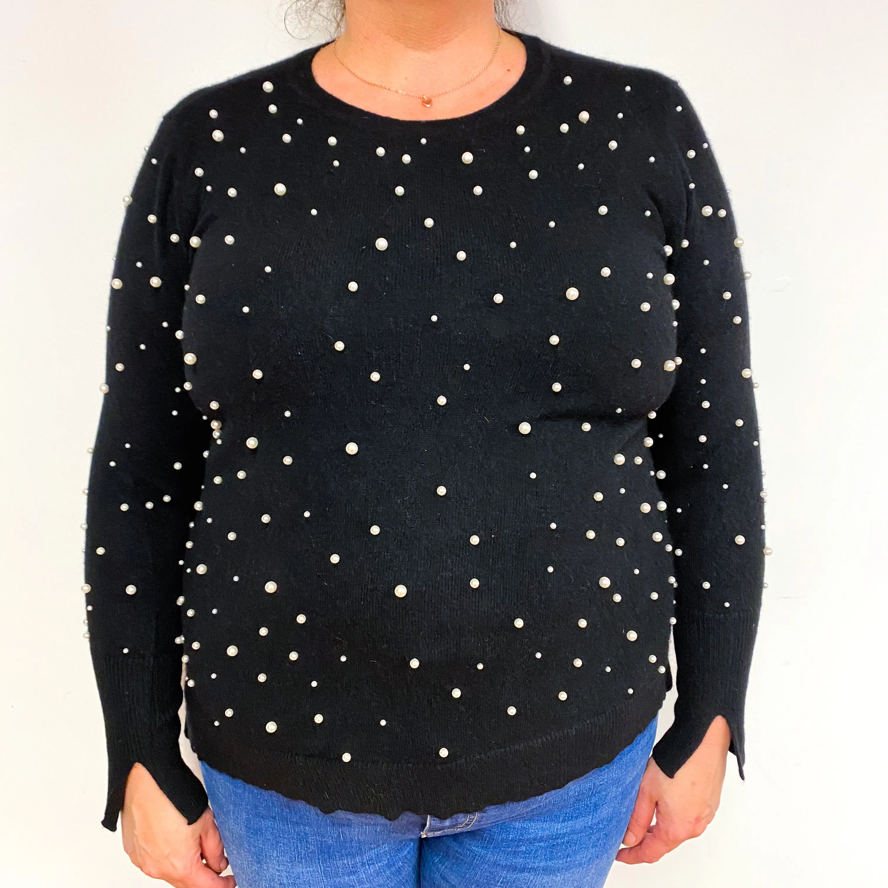 Black Pearl Embellished Cashmere Crew Neck Jumper Extra Large