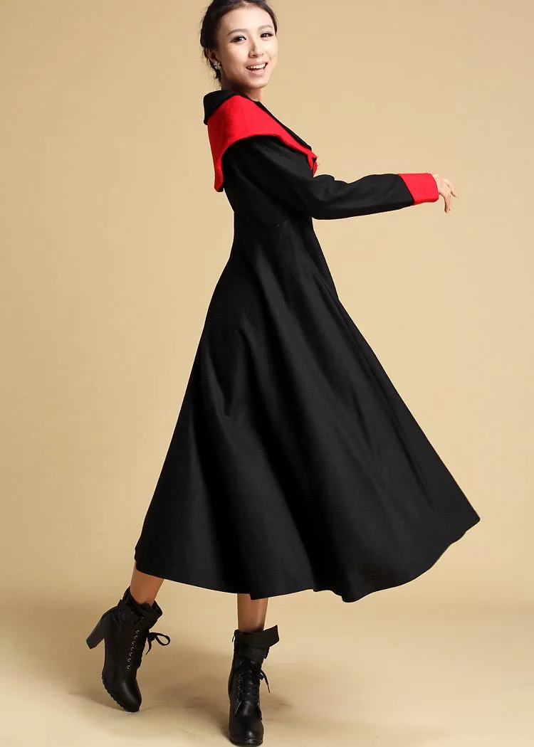 Black wool dress - women maxi wool dress - long winter dress 322#