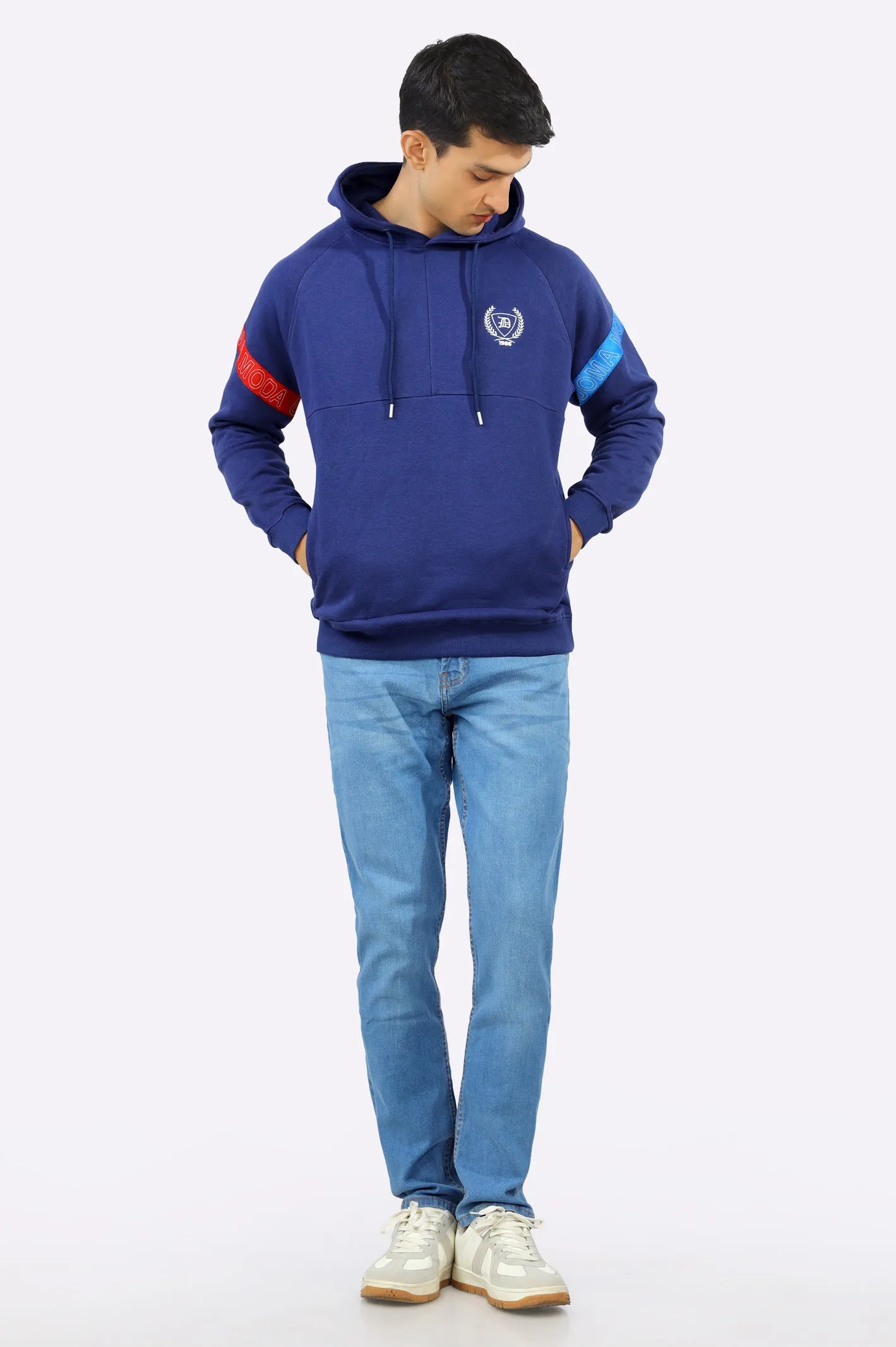 Blue Embroidered Logo Pullover Hoodie