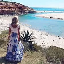 Boho Long Skirt "Hotel Paradiso" Plus Size Blue And White Midi Maxi Bohemian Peacock Print Size XXL or 2X