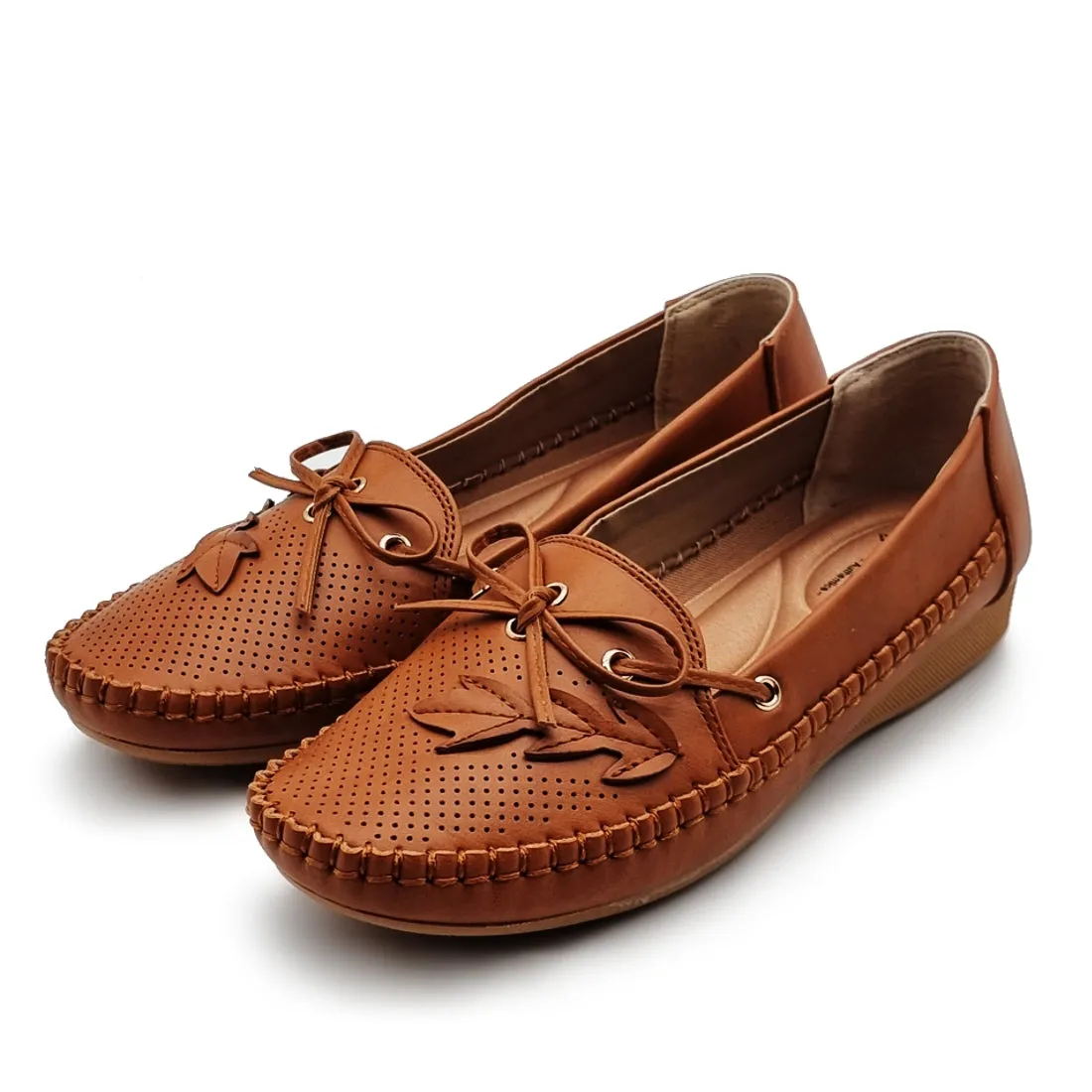 Bow Tie Slip On Loafers Shoes with Leaf Detail