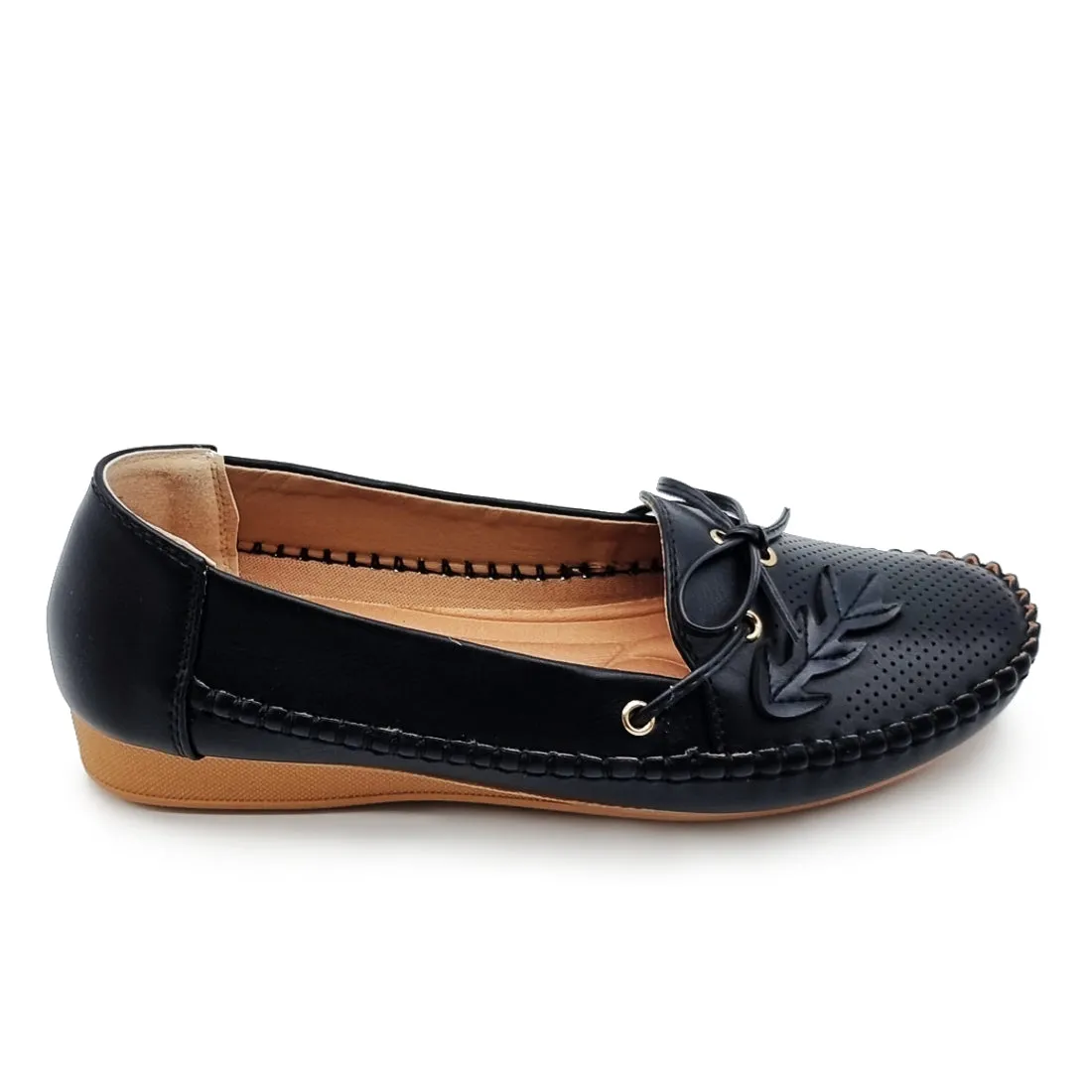 Bow Tie Slip On Loafers Shoes with Leaf Detail