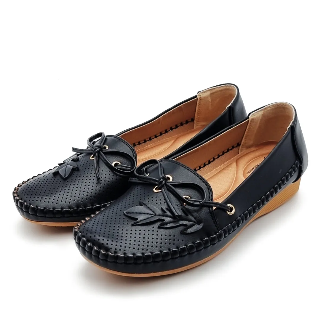 Bow Tie Slip On Loafers Shoes with Leaf Detail