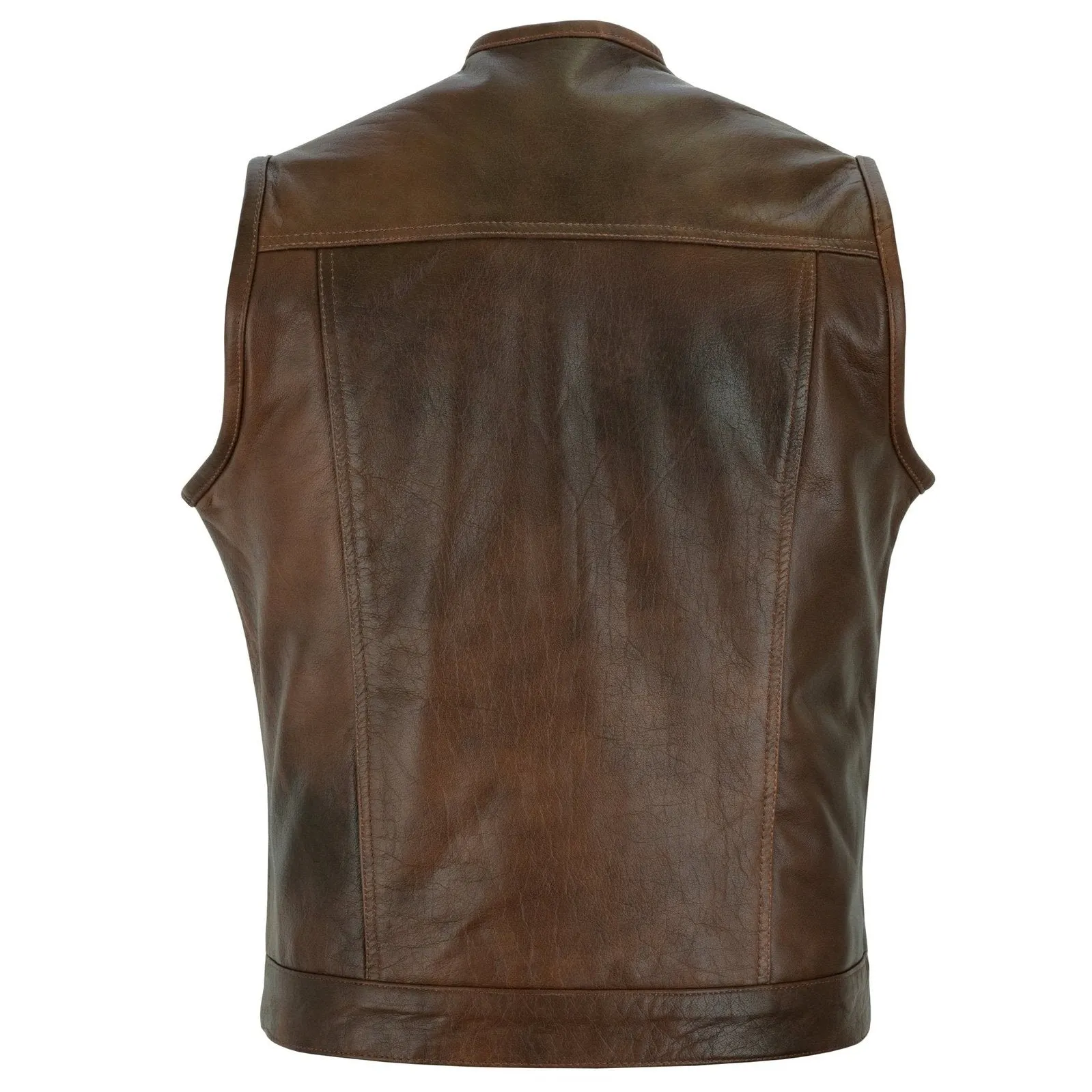 Brown Collarless Sons of Anarchy Cut Off Cowhide Leather Vest Biker Motorcycle