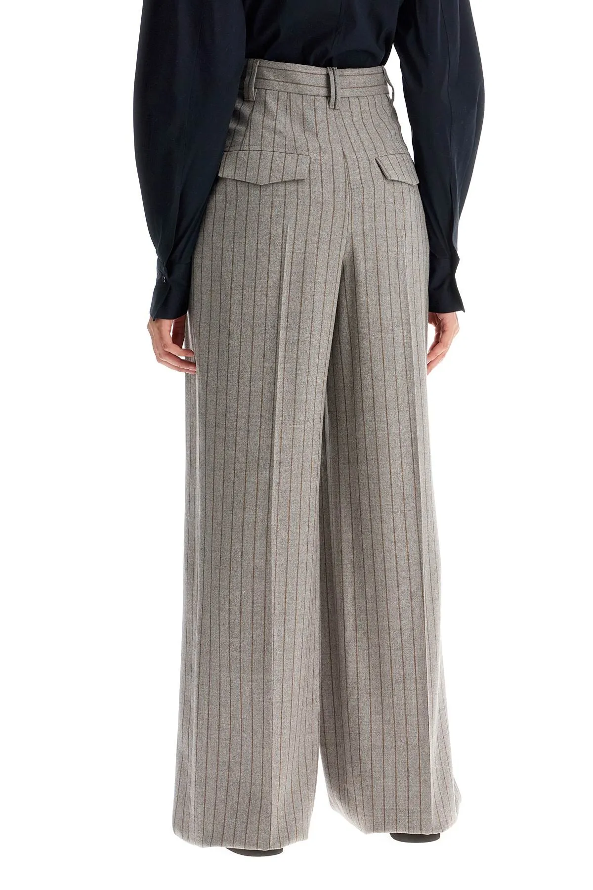 Brunello Cucinelli Wide Virgin Wool Pinstripe Trousers