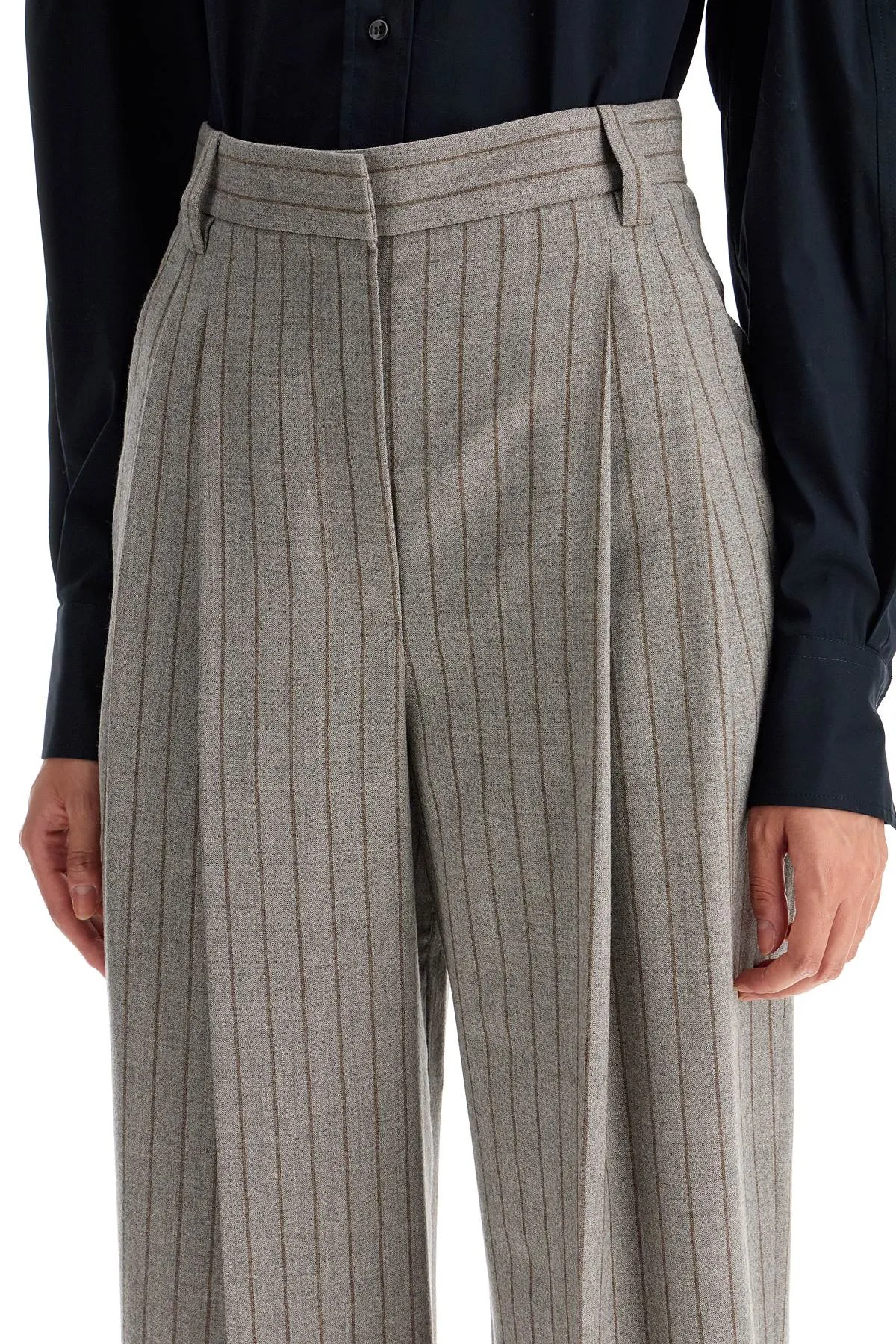 Brunello Cucinelli Wide Virgin Wool Pinstripe Trousers