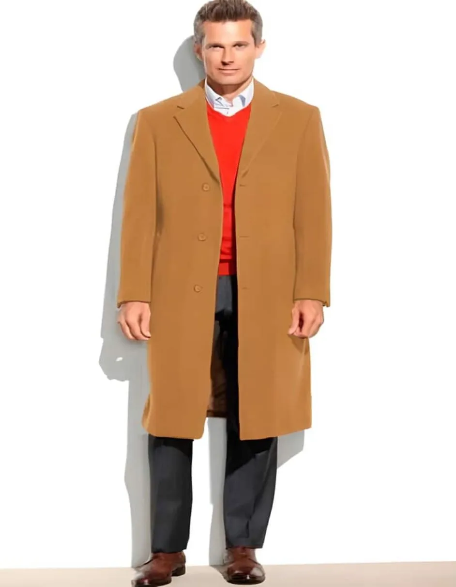 Camel Hair Top Coat - Luxury Cashmere Coat - Big and Tall Cashmere Overcoats - Top Coats For Men Dress Camel