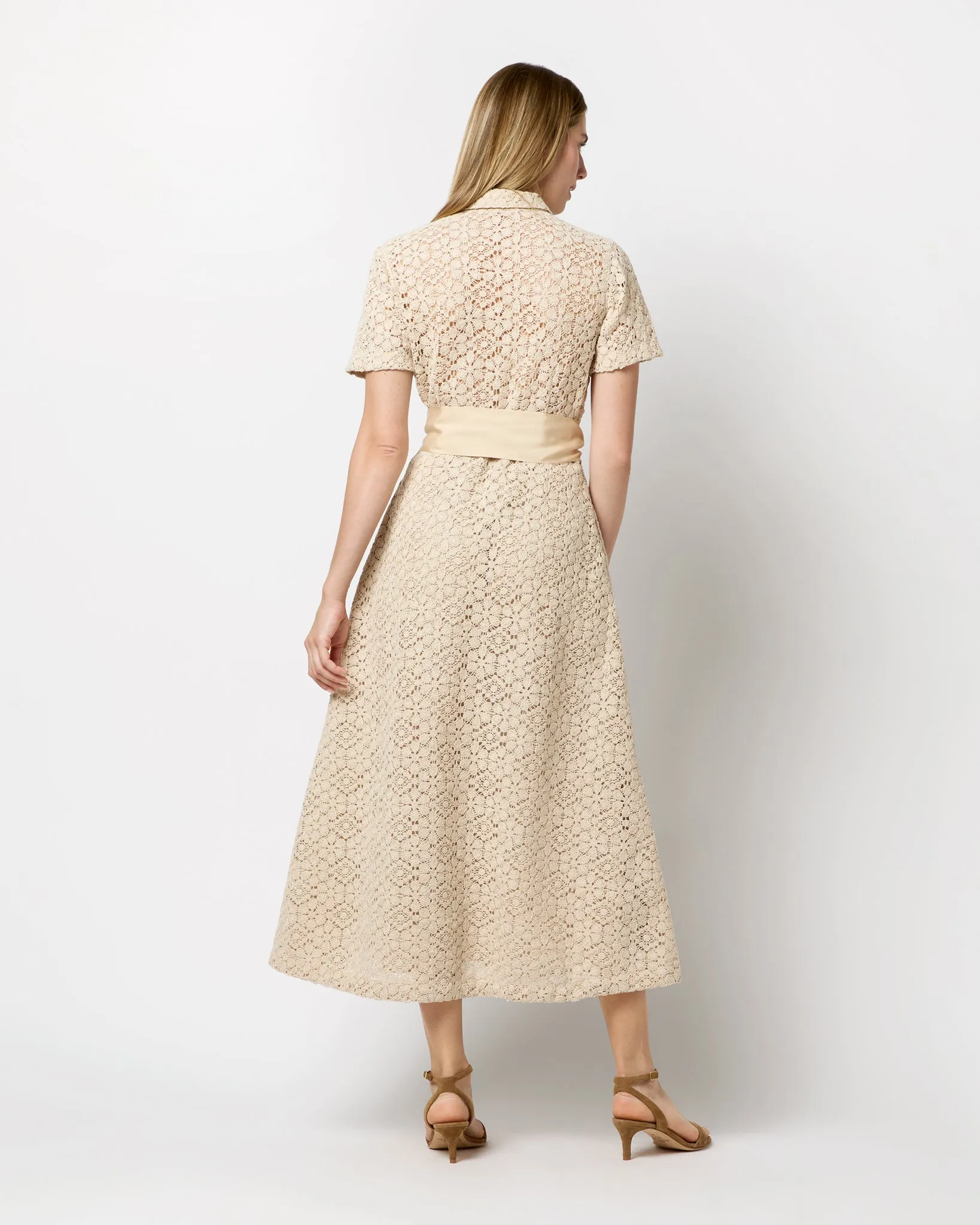 Carly Shirtwaist Dress in Natural Floral Crochet