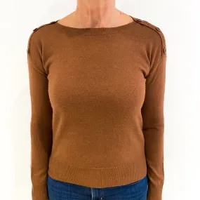 Cinnamon Brown Cashmere Boat Neck Jumper Medium