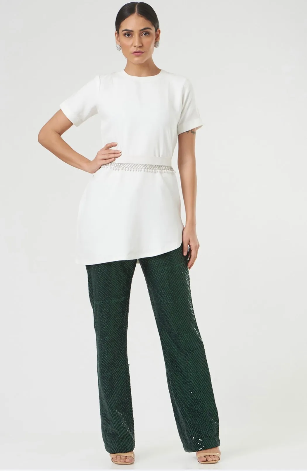 Classic White asymmetric Work top with belt