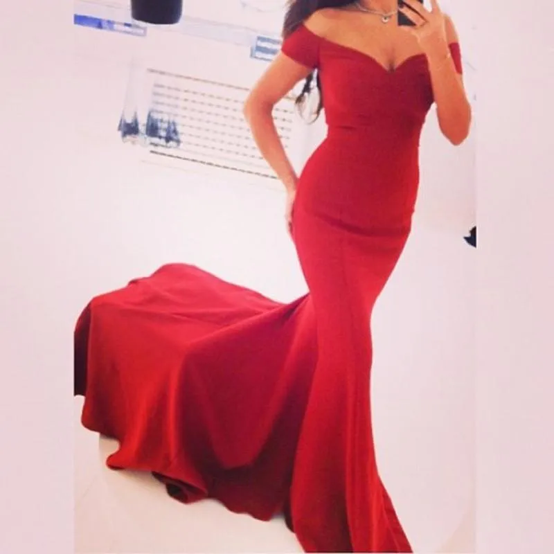 Clearance Sexy Off Shoulder Red Mermaid Long Party Floor Length Dress