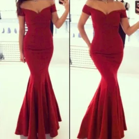 Clearance Sexy Off Shoulder Red Mermaid Long Party Floor Length Dress