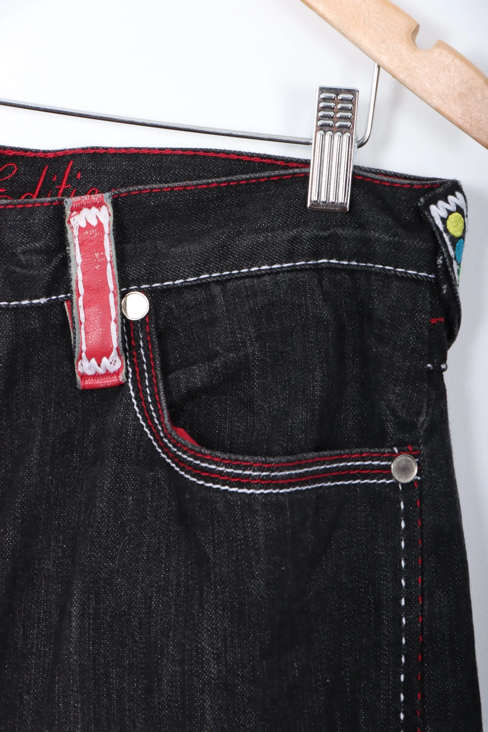 COOGI Limited Edition Y2K Red Leather Embroidered Jeans (34x34)