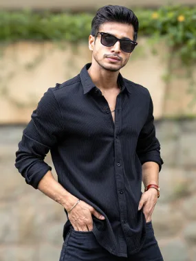 Cord Vertical Textured Black Shirt