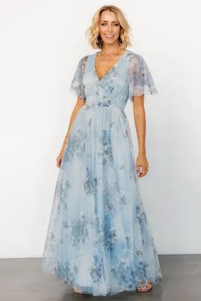 Cressida Tulle Maxi Dress | Blue   Off White Floral