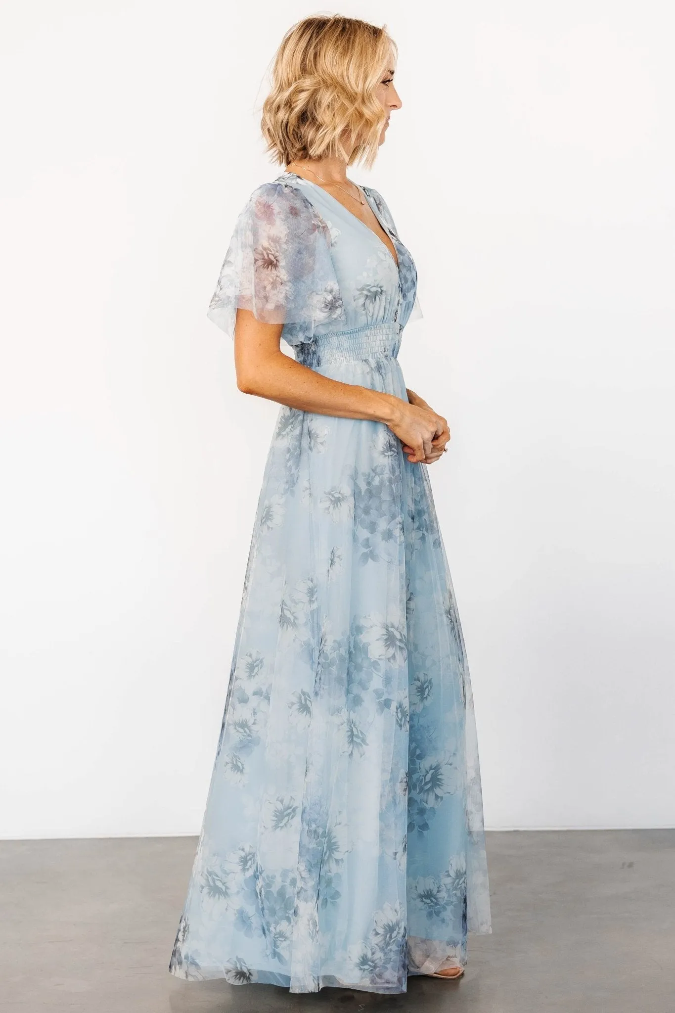 Cressida Tulle Maxi Dress | Blue   Off White Floral